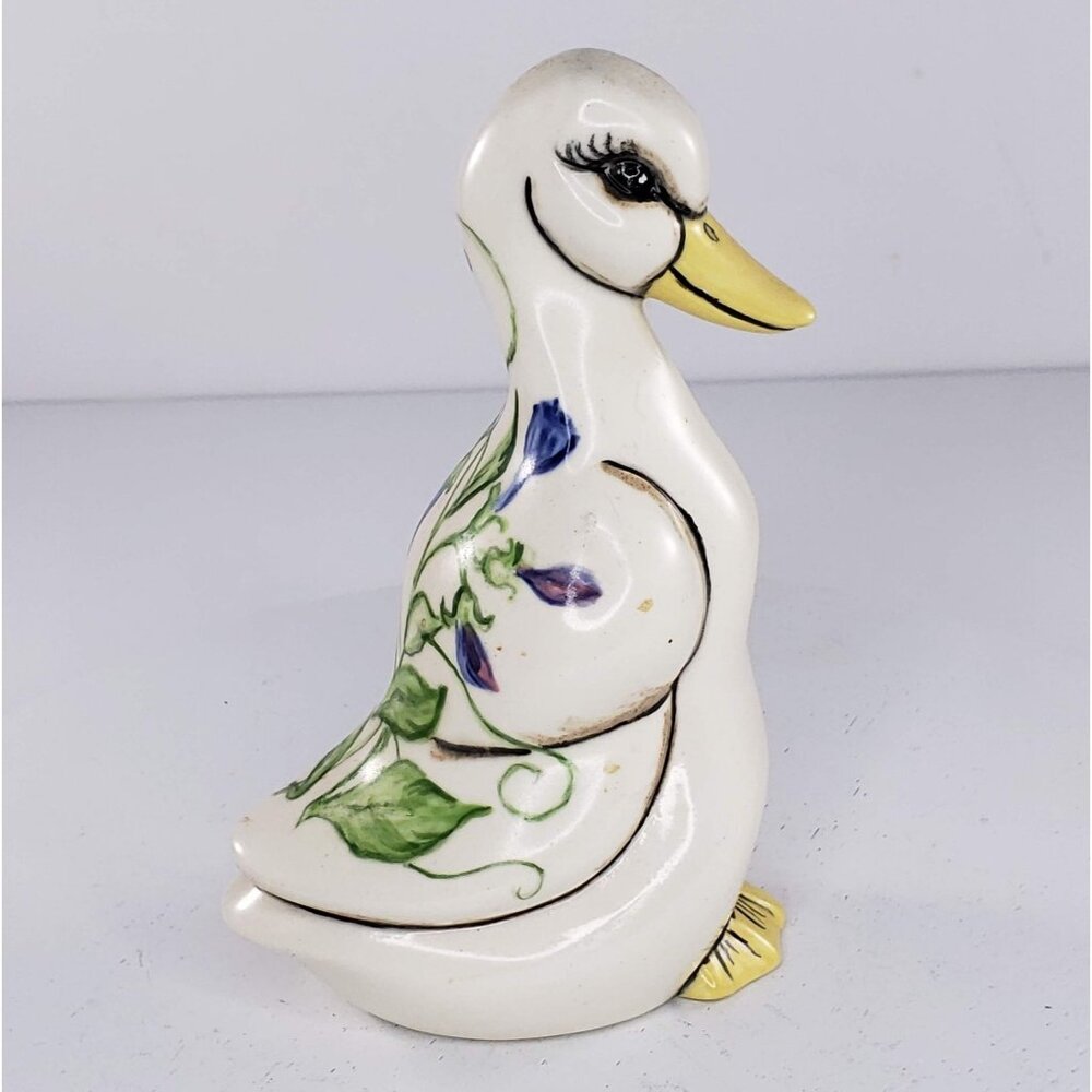 Hand Painted Goose Duck Floral Flower Figurine